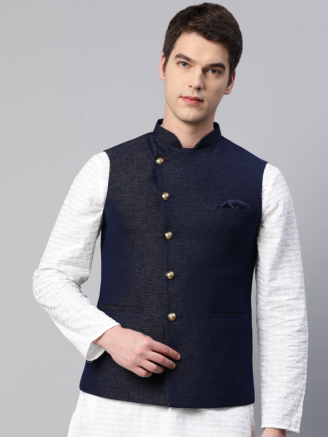 Nehru Jacket with Golden Slub Structure – Essas Club