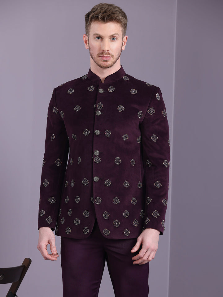 Velvet Jodhpuri Suit with Embroidery