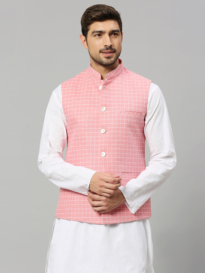 Linen Blend Chex Nehru Jacket