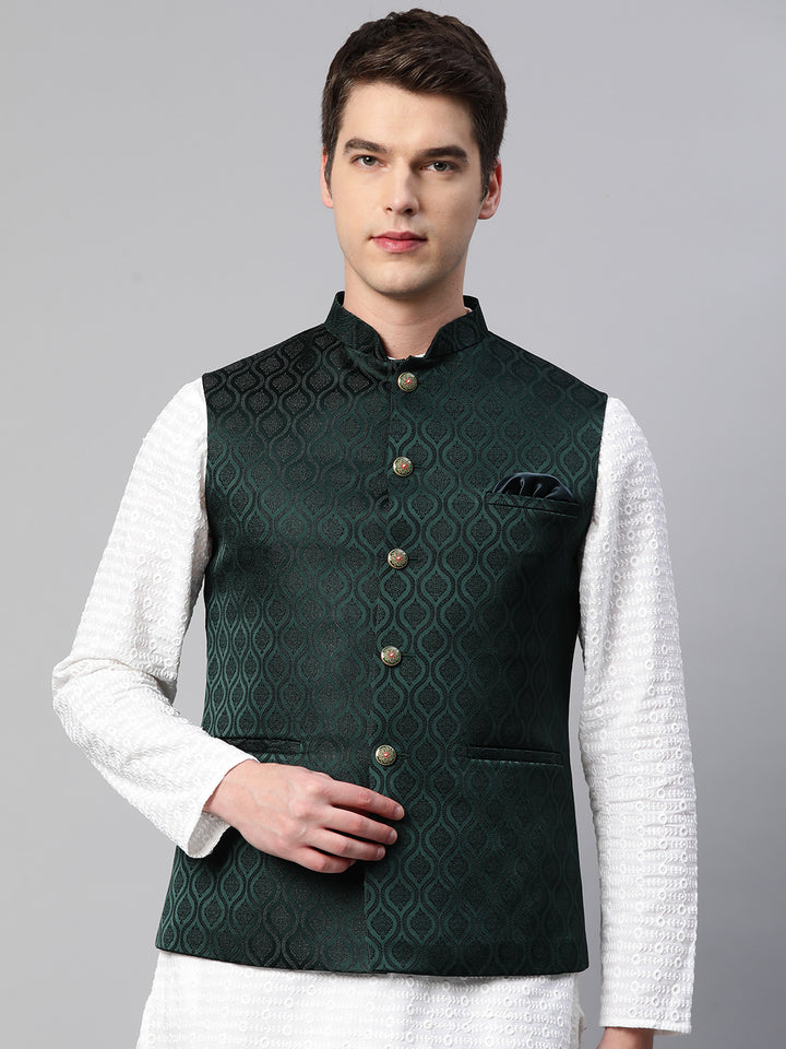 Nehru Jacket with Black thread Motive Design