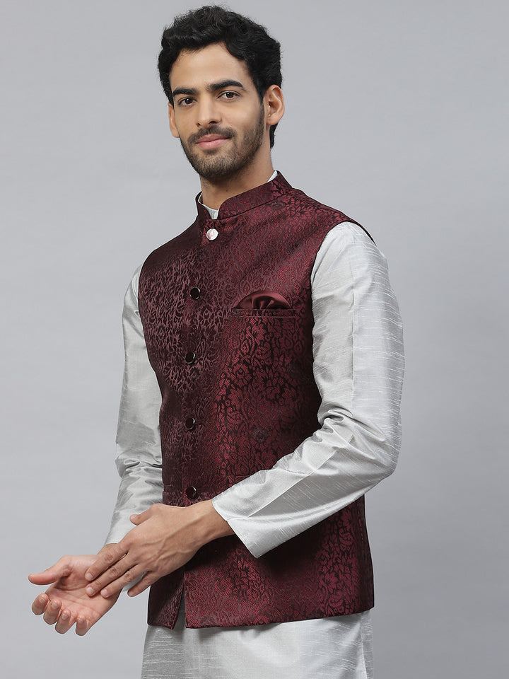 Jacquard Nehru Jacket with Floral Weave Design