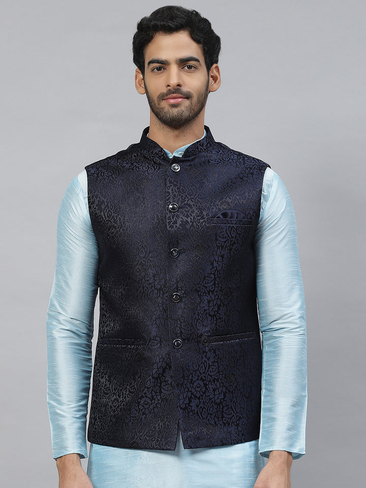 Jacquard Nehru Jacket with Floral Weave Design