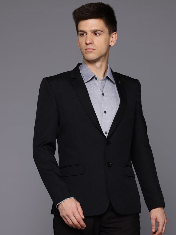 Men Black Solid Single-Breasted Sim-Fit Blazer