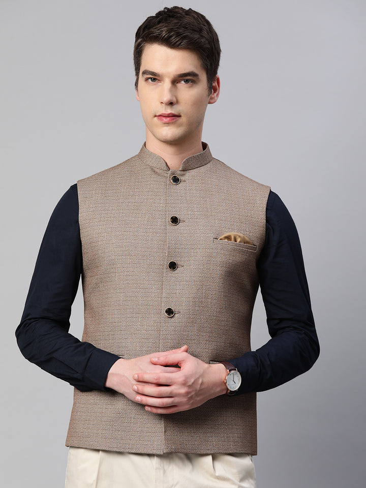 Nehru Jacket with Slub Self Design Pattern