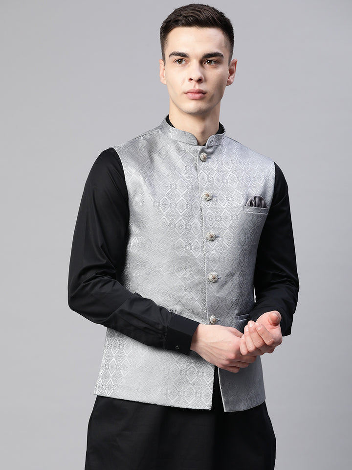 Diamond Weave Jacquard Nehru Jacket