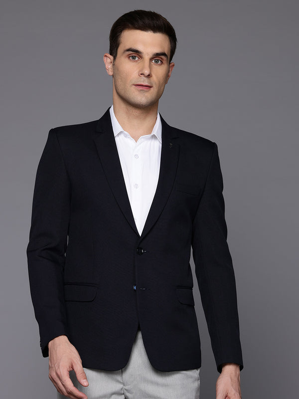 Men Navy Blue Solid Single-Breasted Sim-Fit Blazer