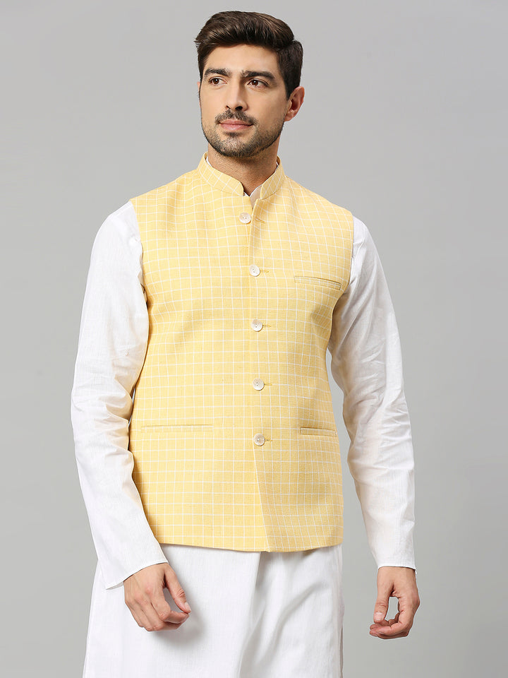 Linen Blend Chex Nehru Jacket