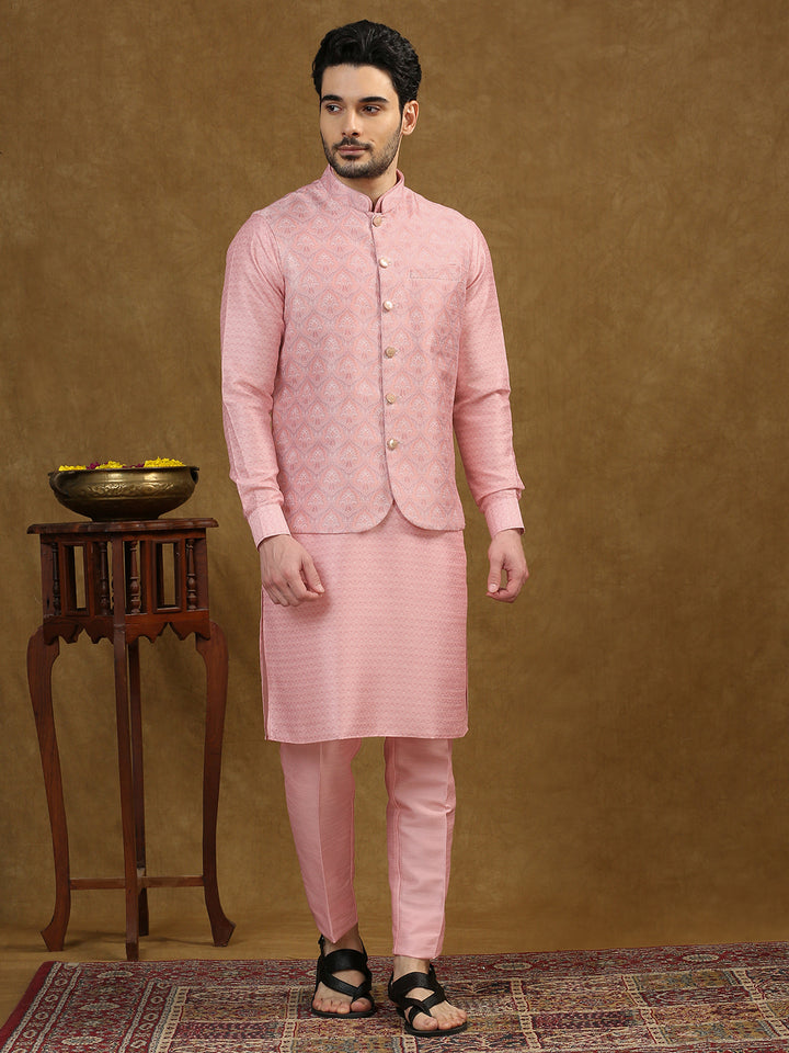 Ethnic Motif Print Kurta Set with Nehru Jacket