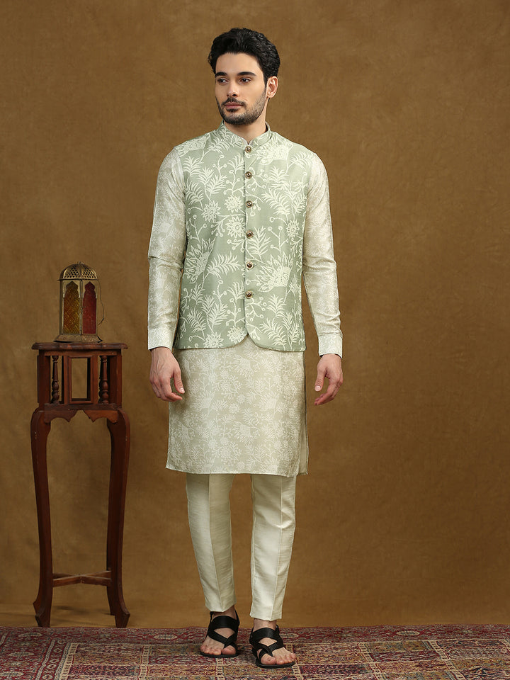 Floral Print Kurta Set with Nehru Jacket