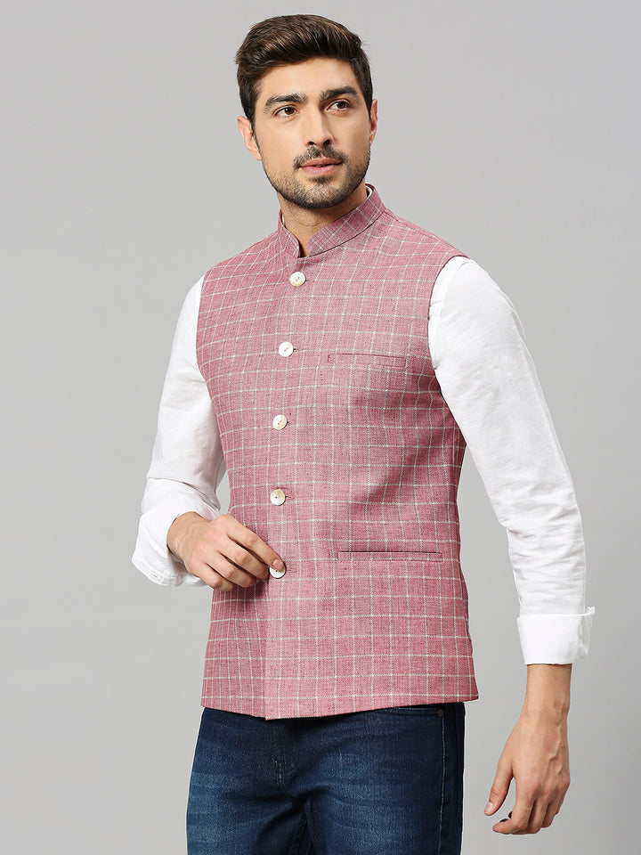 Linen Blend Chex Nehru Jacket