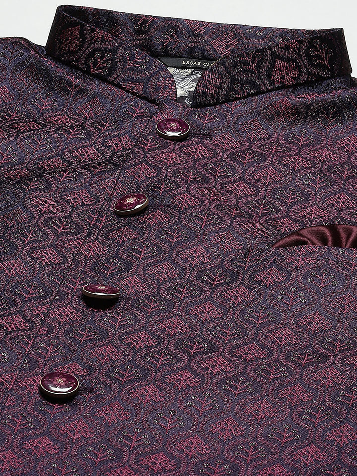 Jacquard Nehru Jacket with Rani Pink Motive Design