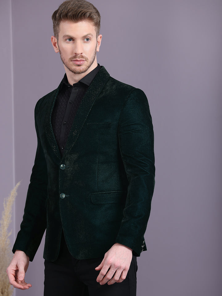 Dual Tone Velvet Blazer with Lapel Machine Embroidery