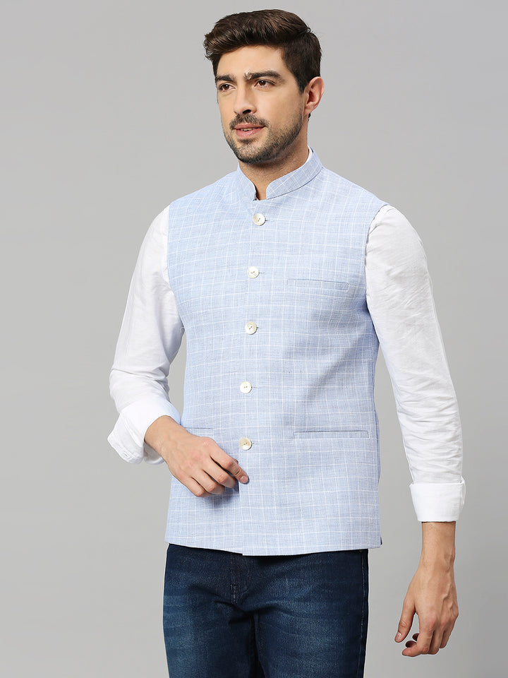 Linen Blend Chex Nehru Jacket