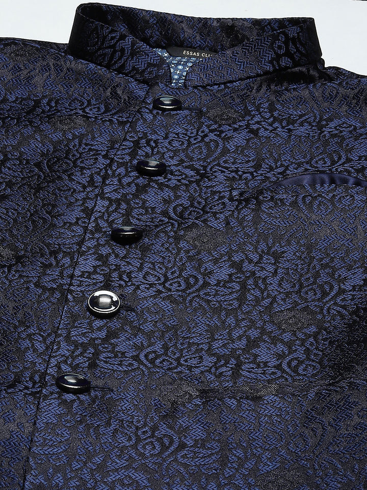 Jacquard Nehru Jacket with Floral Weave Design