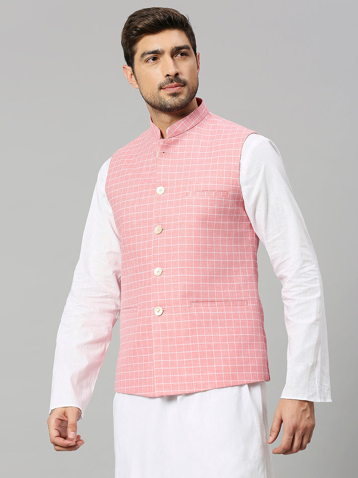 Linen Blend Chex Nehru Jacket