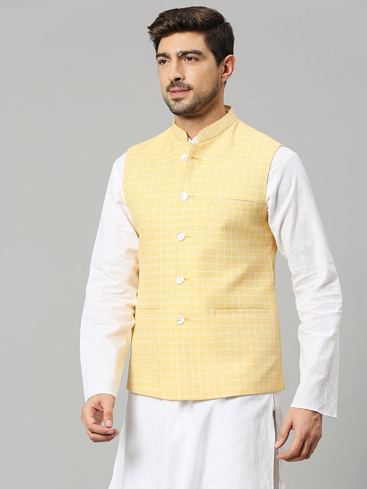 Linen Blend Chex Nehru Jacket