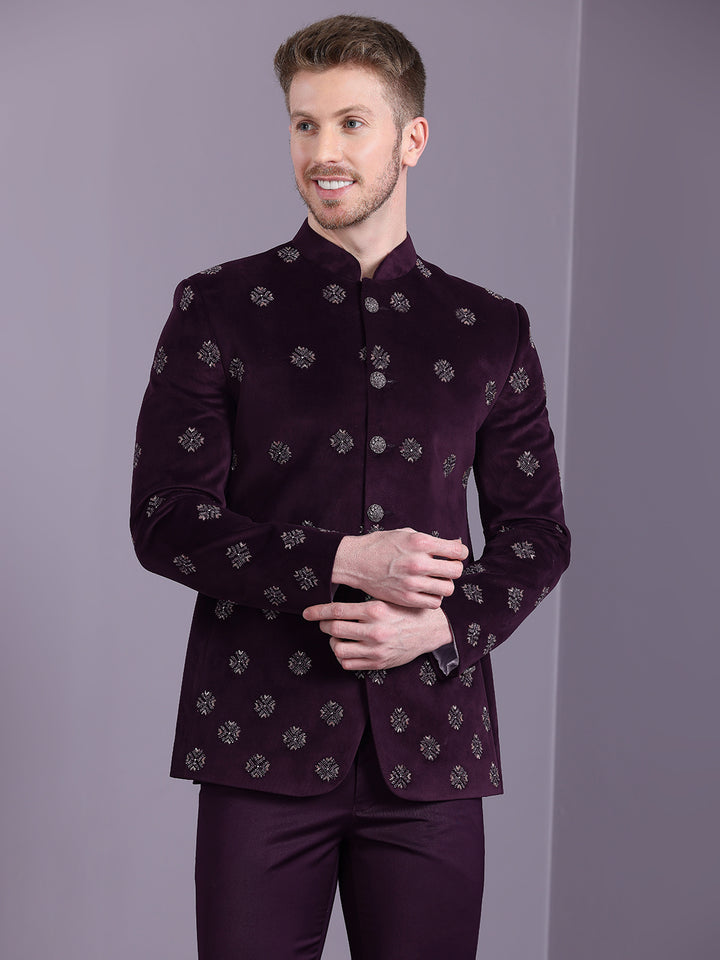 Velvet Jodhpuri Suit with Embroidery