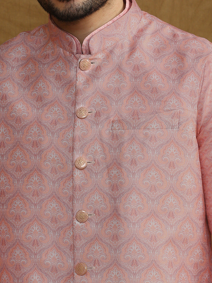 Ethnic Motif Print Kurta Set with Nehru Jacket