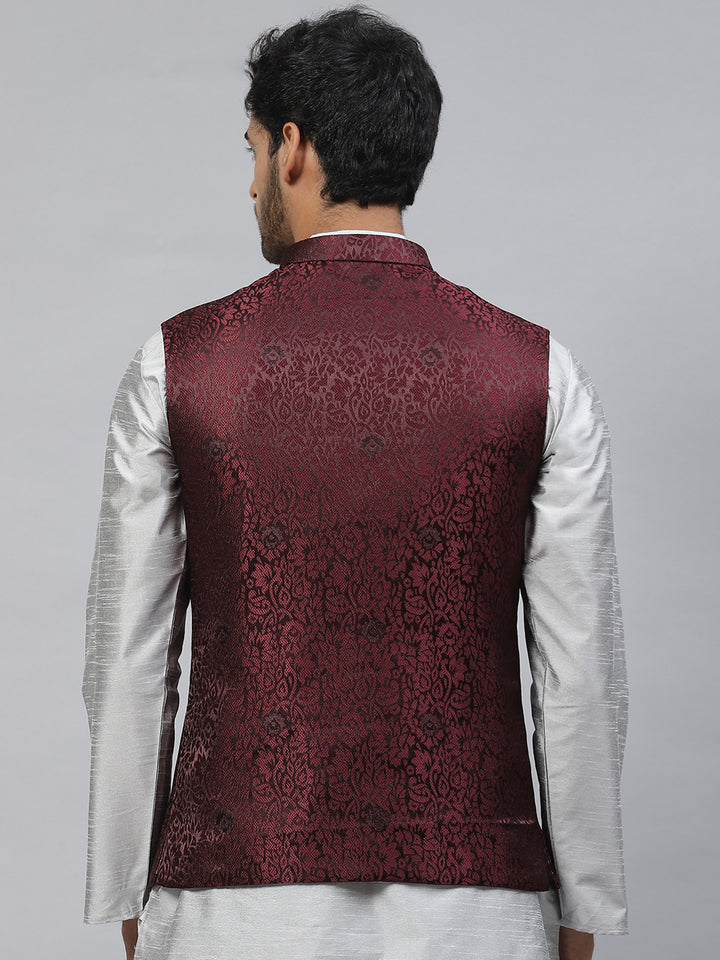 Jacquard Nehru Jacket with Floral Weave Design