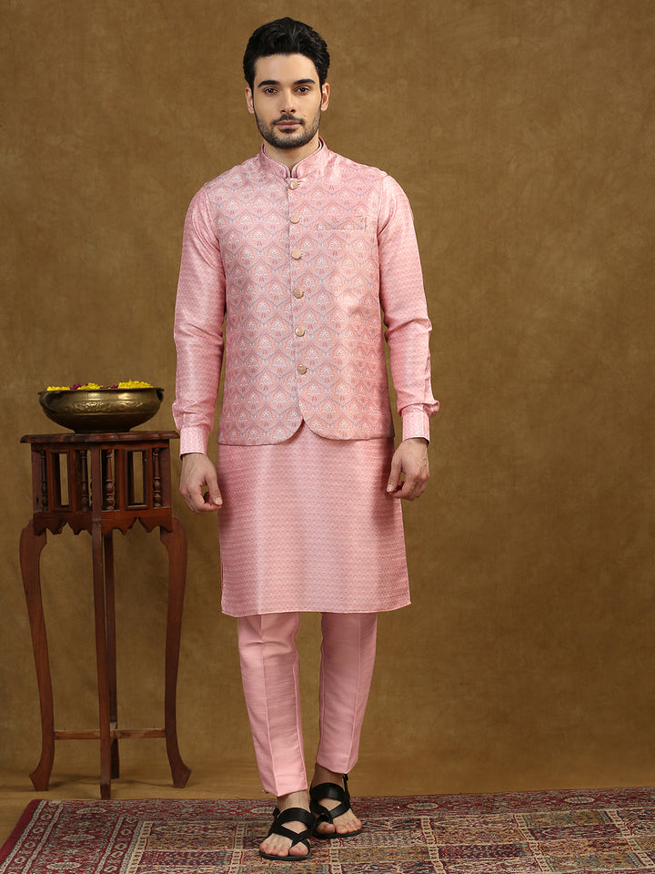 Ethnic Motif Print Kurta Set with Nehru Jacket