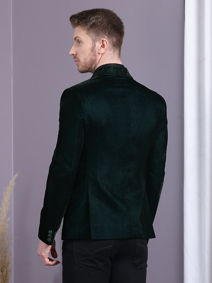 Dual Tone Velvet Blazer with Lapel Machine Embroidery