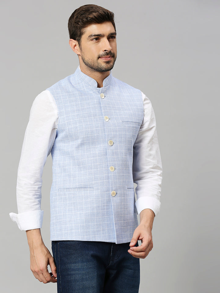 Linen Blend Chex Nehru Jacket