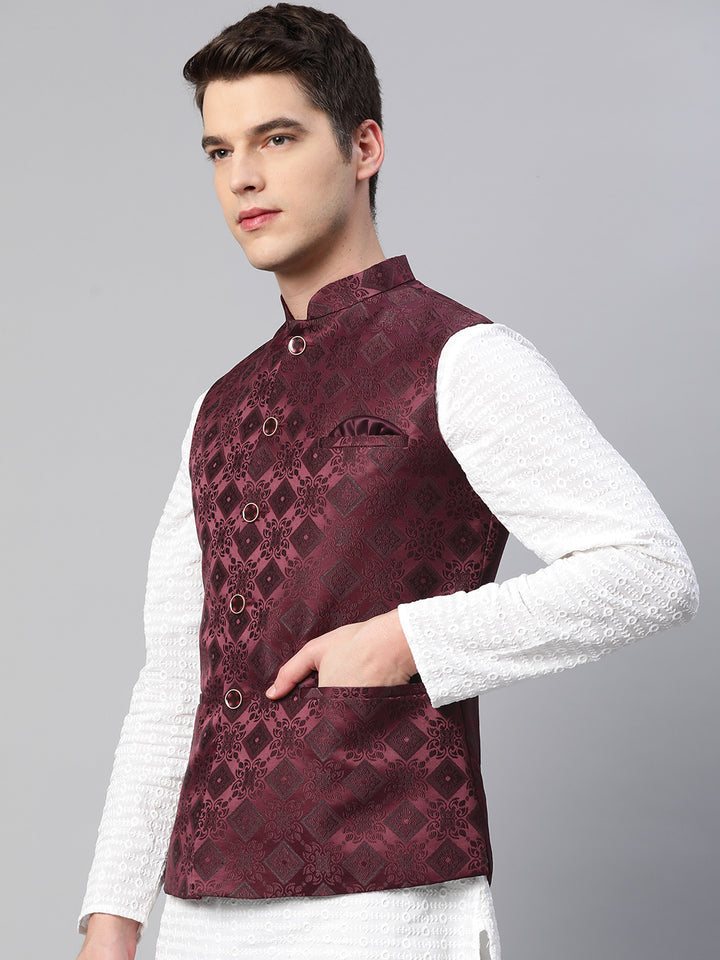 Jacquard Nehru Jacket with bold Diamond Patterns