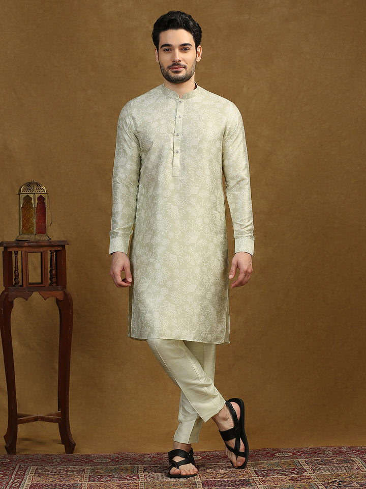 Floral Print Kurta Set with Nehru Jacket