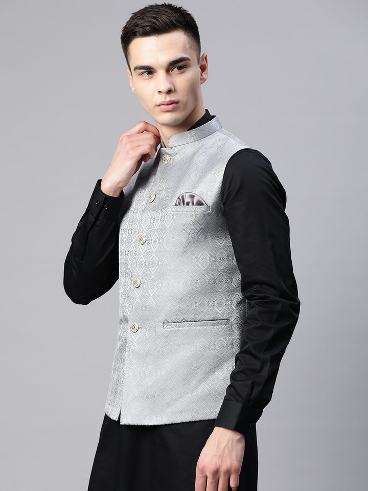 Diamond Weave Jacquard Nehru Jacket