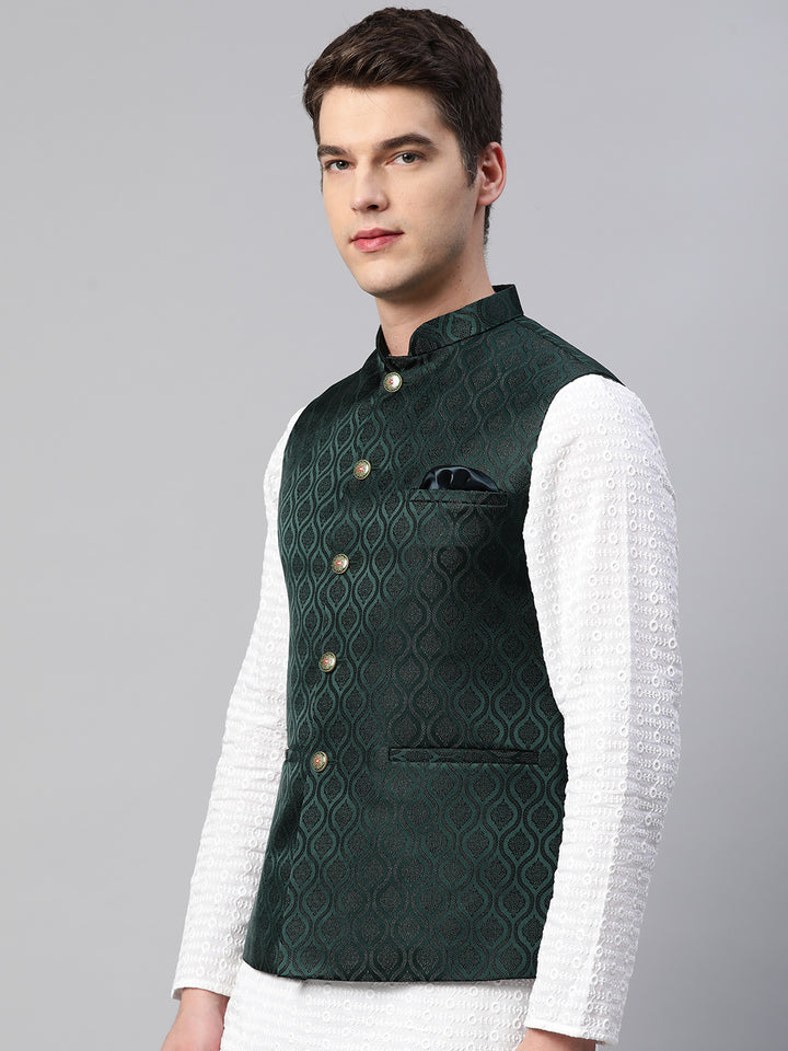 Nehru Jacket with Black thread Motive Design