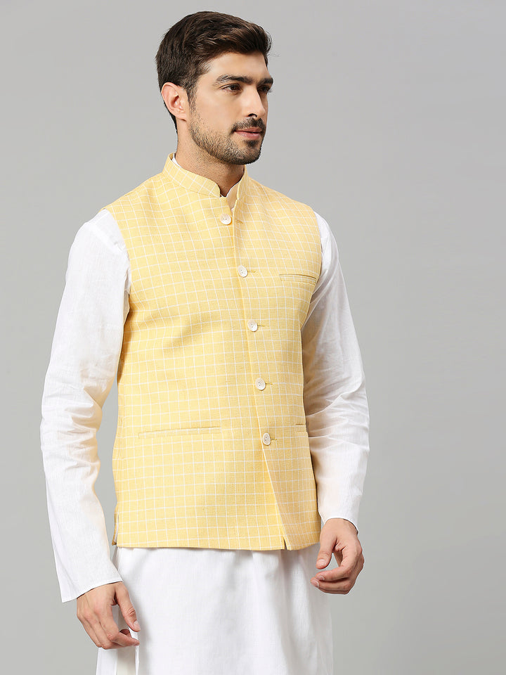 Linen Blend Chex Nehru Jacket