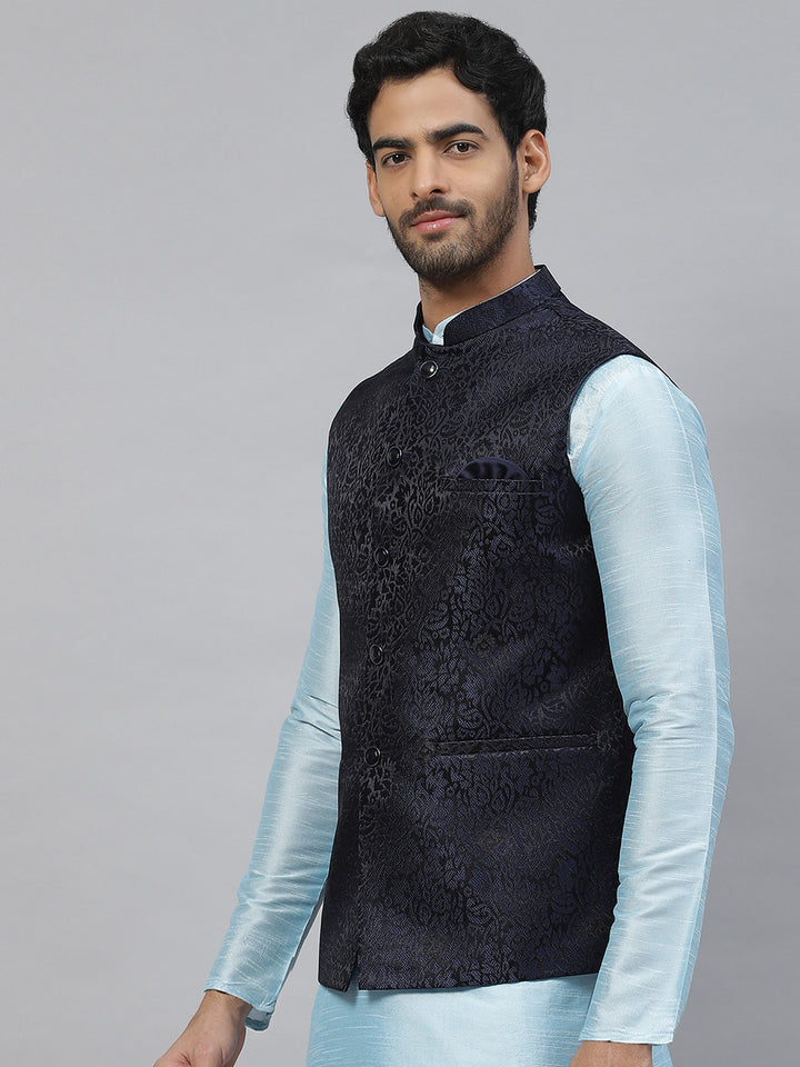 Jacquard Nehru Jacket with Floral Weave Design