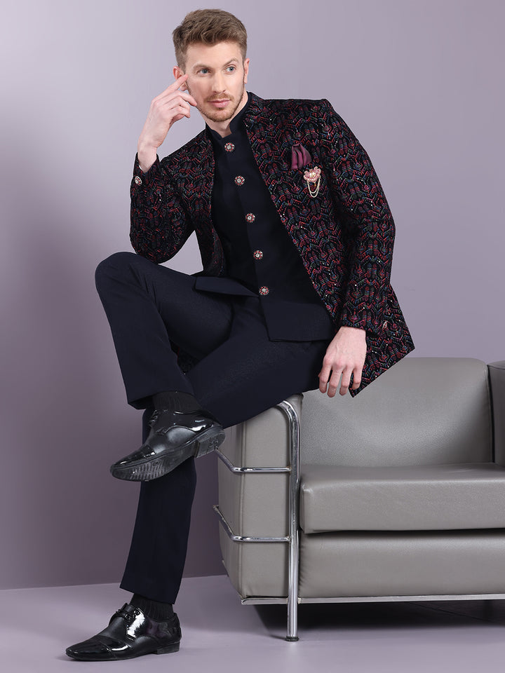 Velvet Open Pattern Jodhpuri Suit