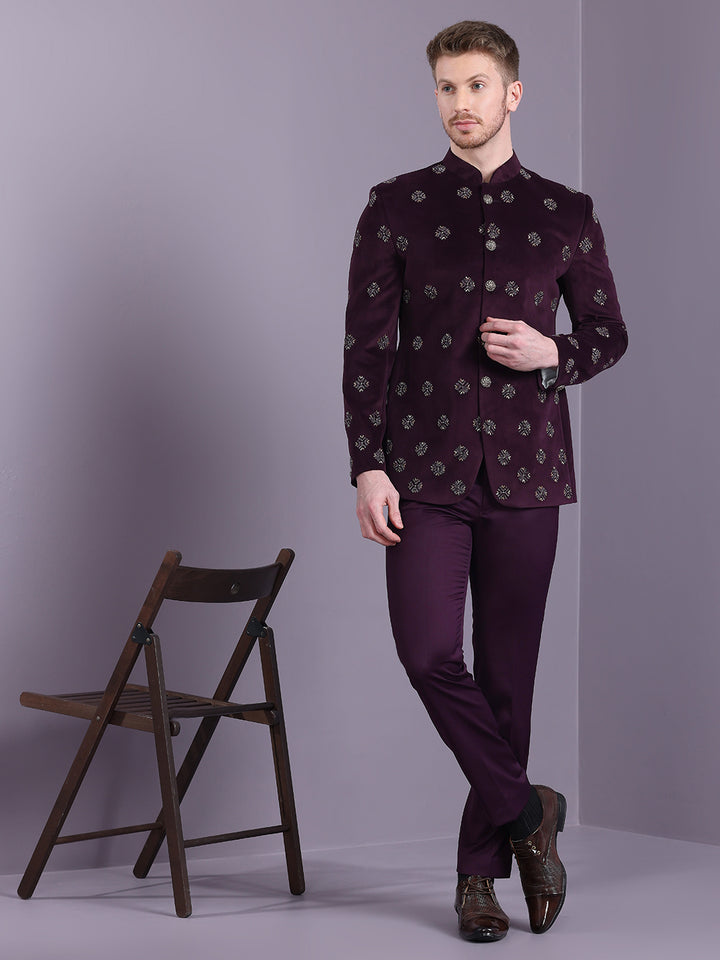 Velvet Jodhpuri Suit with Embroidery