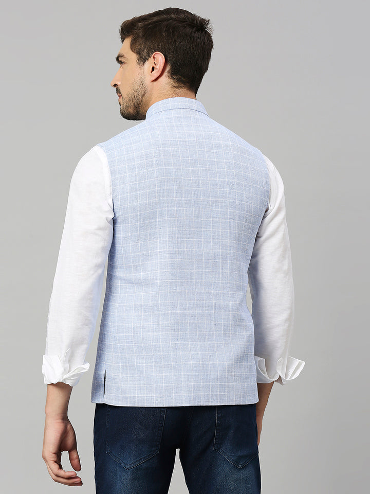 Linen Blend Chex Nehru Jacket