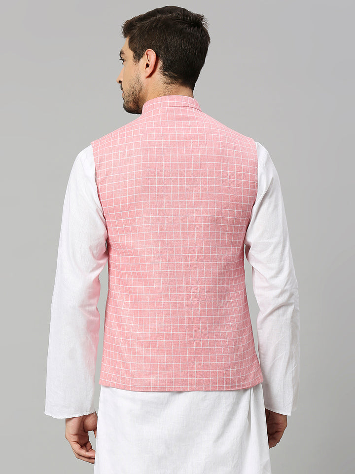 Linen Blend Chex Nehru Jacket