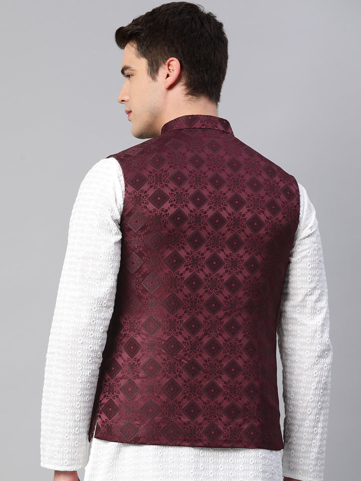 Jacquard Nehru Jacket with bold Diamond Patterns