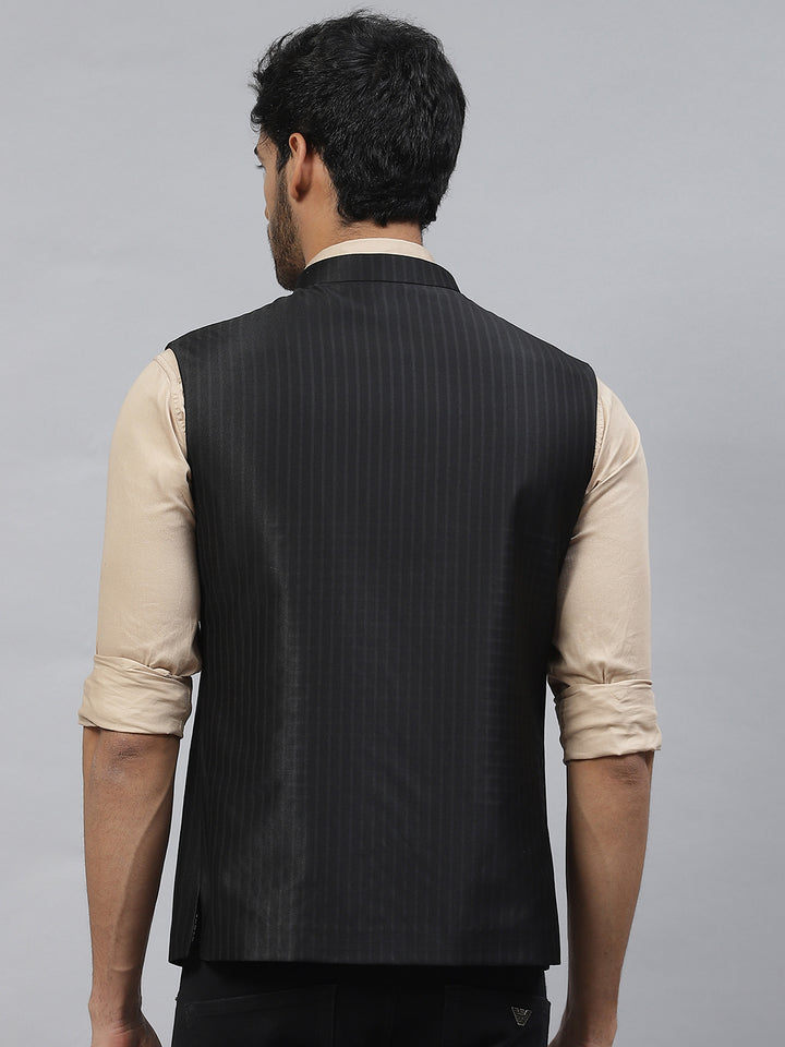 Nehru Jacket with self Engineering Chex and Stripes