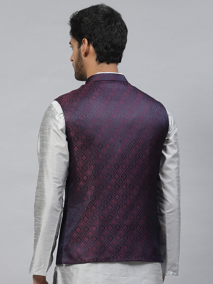 Jacquard Nehru Jacket with Rani Pink Motive Design