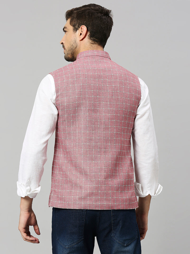 Linen Blend Chex Nehru Jacket