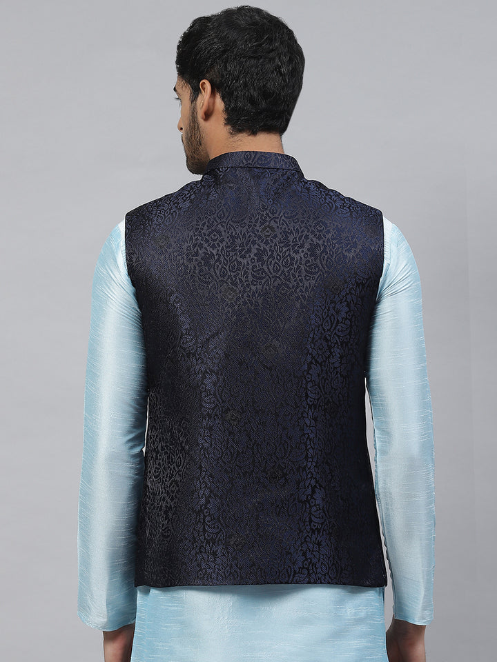 Jacquard Nehru Jacket with Floral Weave Design