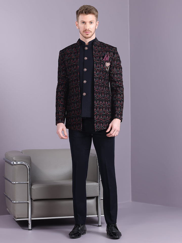 Velvet Open Pattern Jodhpuri Suit