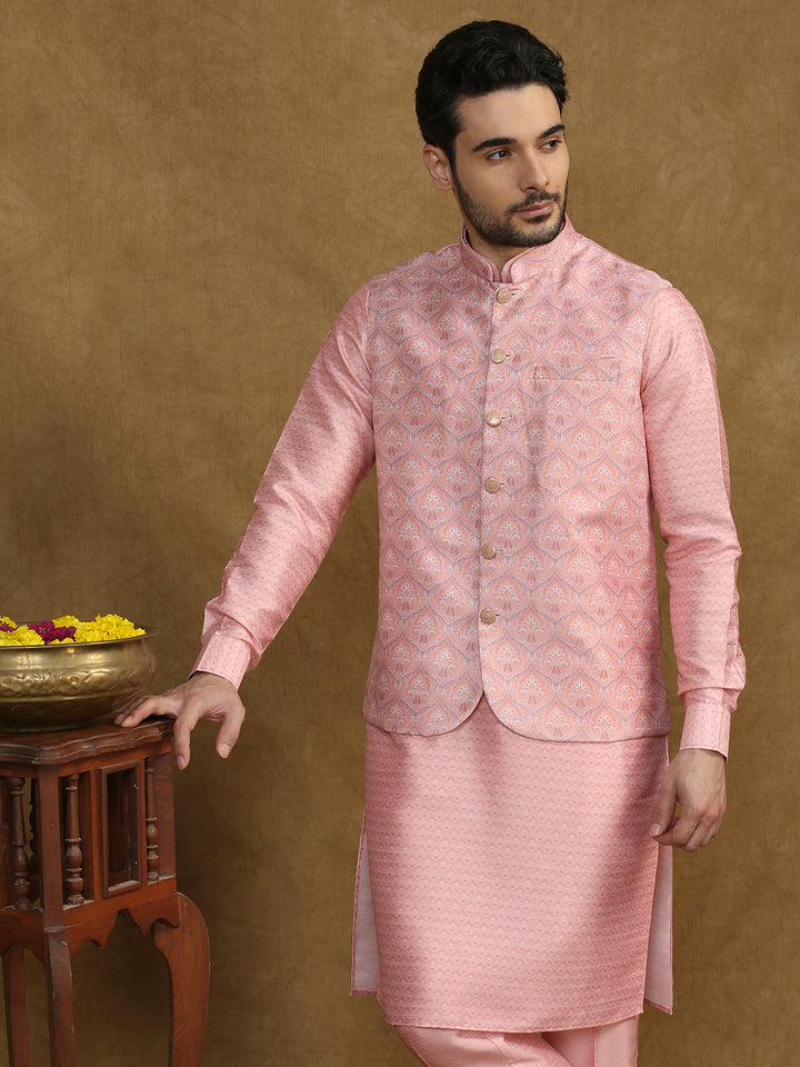 Ethnic Motif Print Kurta Set with Nehru Jacket