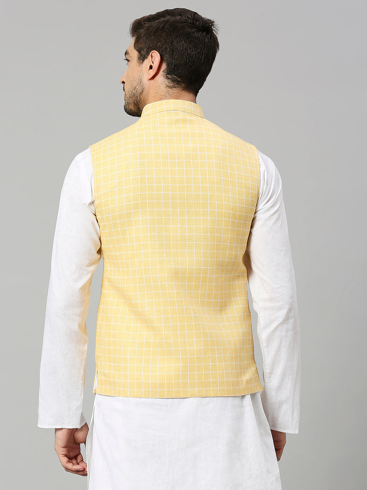 Linen Blend Chex Nehru Jacket