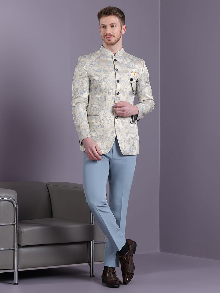 Cream Jodhpuri Suit with Pattern Jacquard