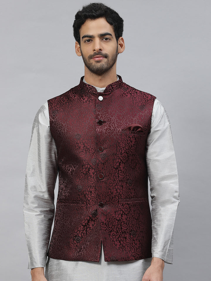 Jacquard Nehru Jacket with Floral Weave Design