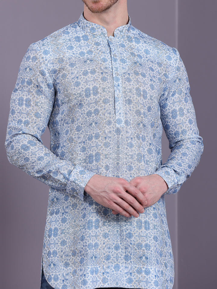 Ethnic Motif Print Short Kurta with golden thread work