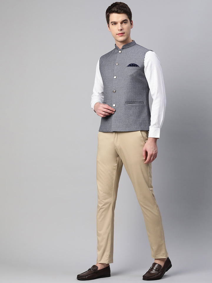 Nehru Jacket with Slub Self Design Pattern