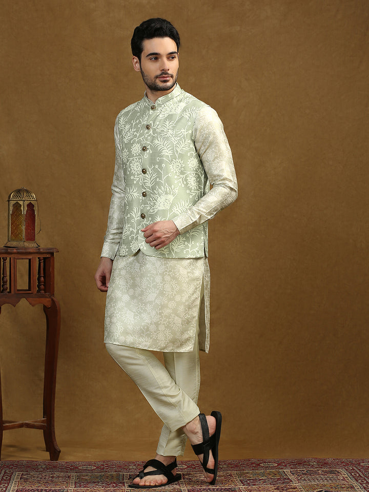 Floral Print Kurta Set with Nehru Jacket