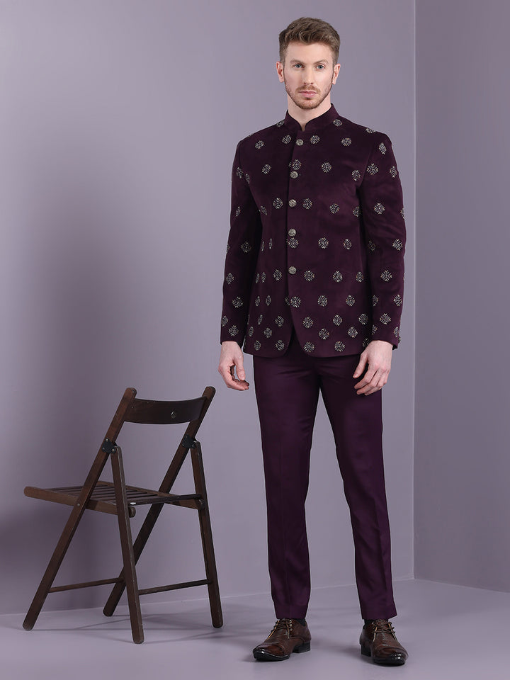 Velvet Jodhpuri Suit with Embroidery